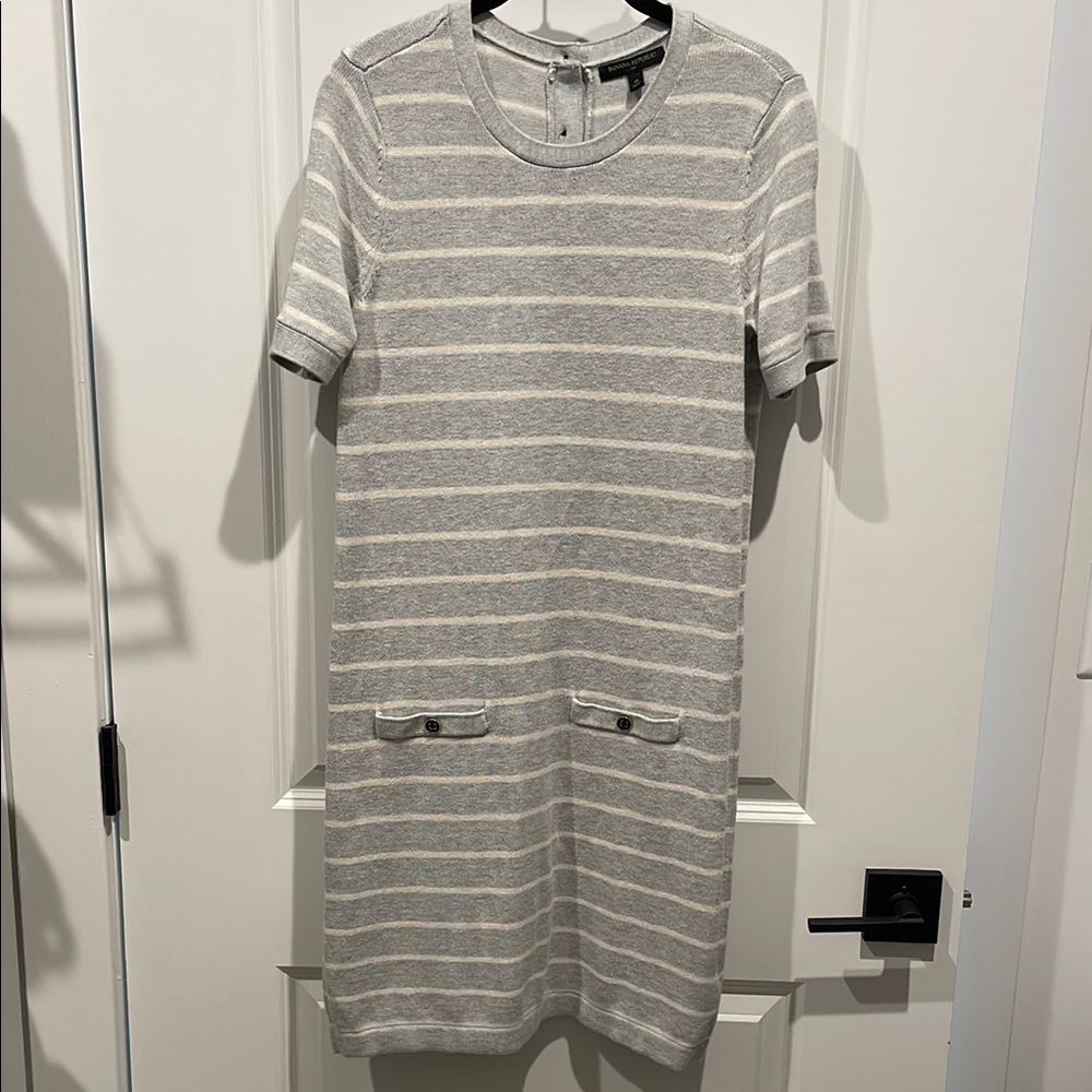 BR Grey/White Striped Short Sleeve Dress